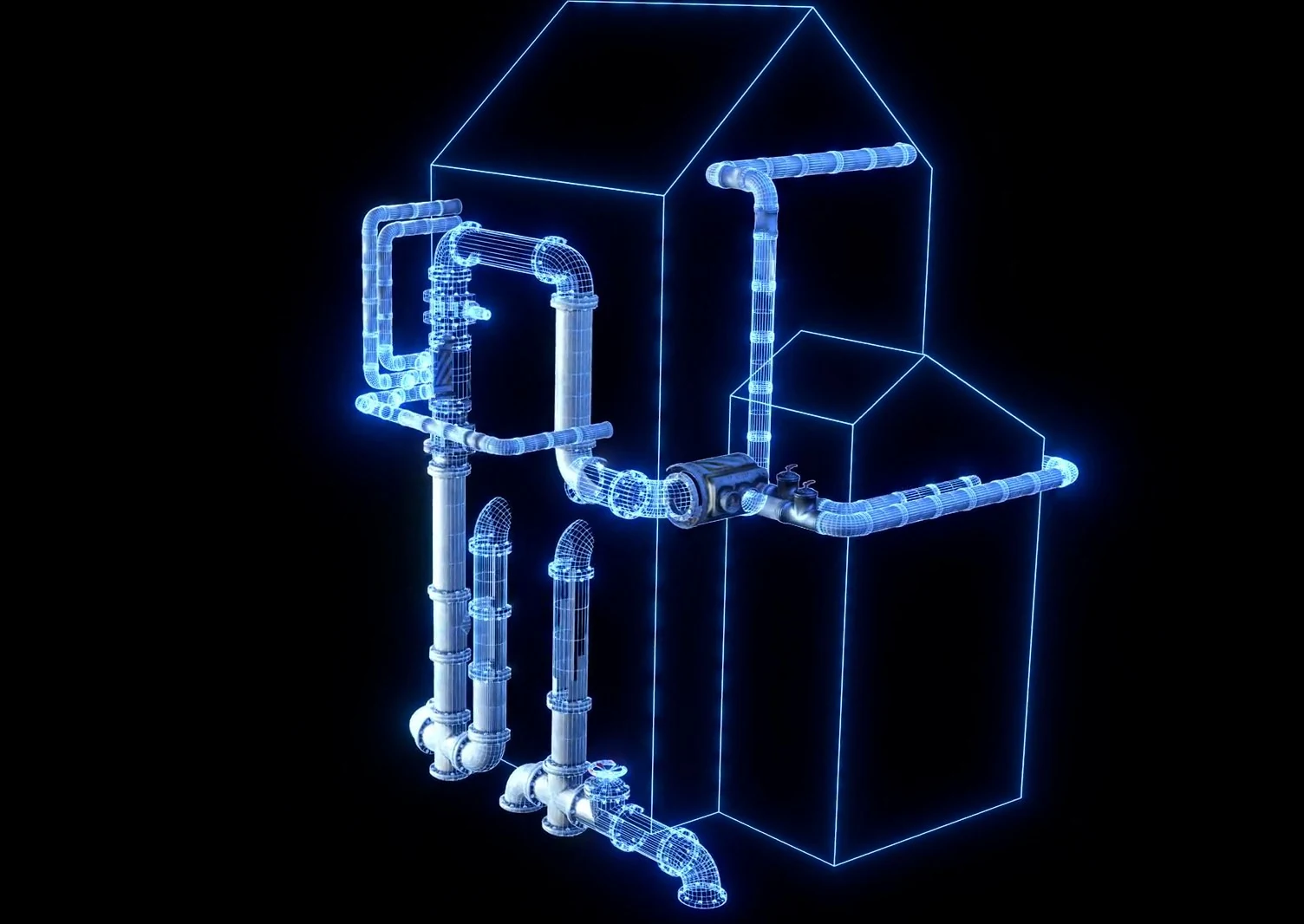CG of a piping layout assembling itself automatically