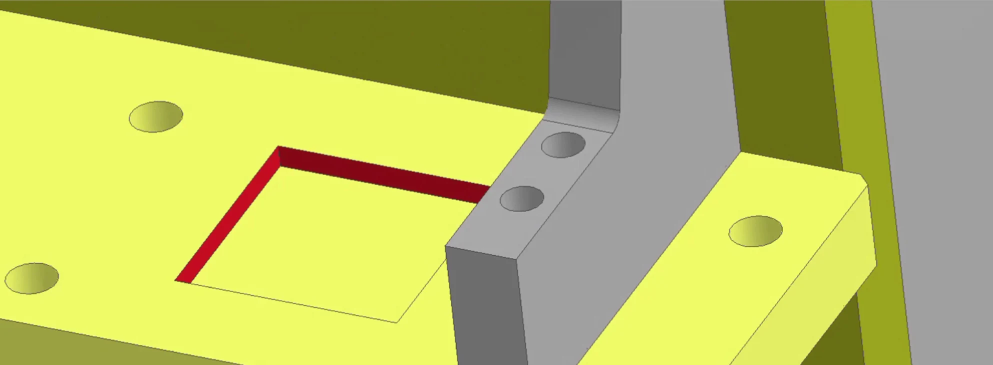 A 3D model with the edges that violate the design rule detected automatically